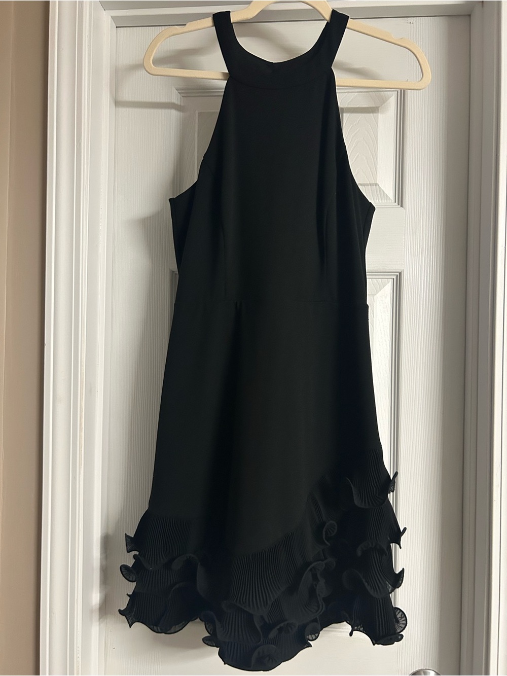 Guess Black Halter Mini Dress with Ruffled Hem